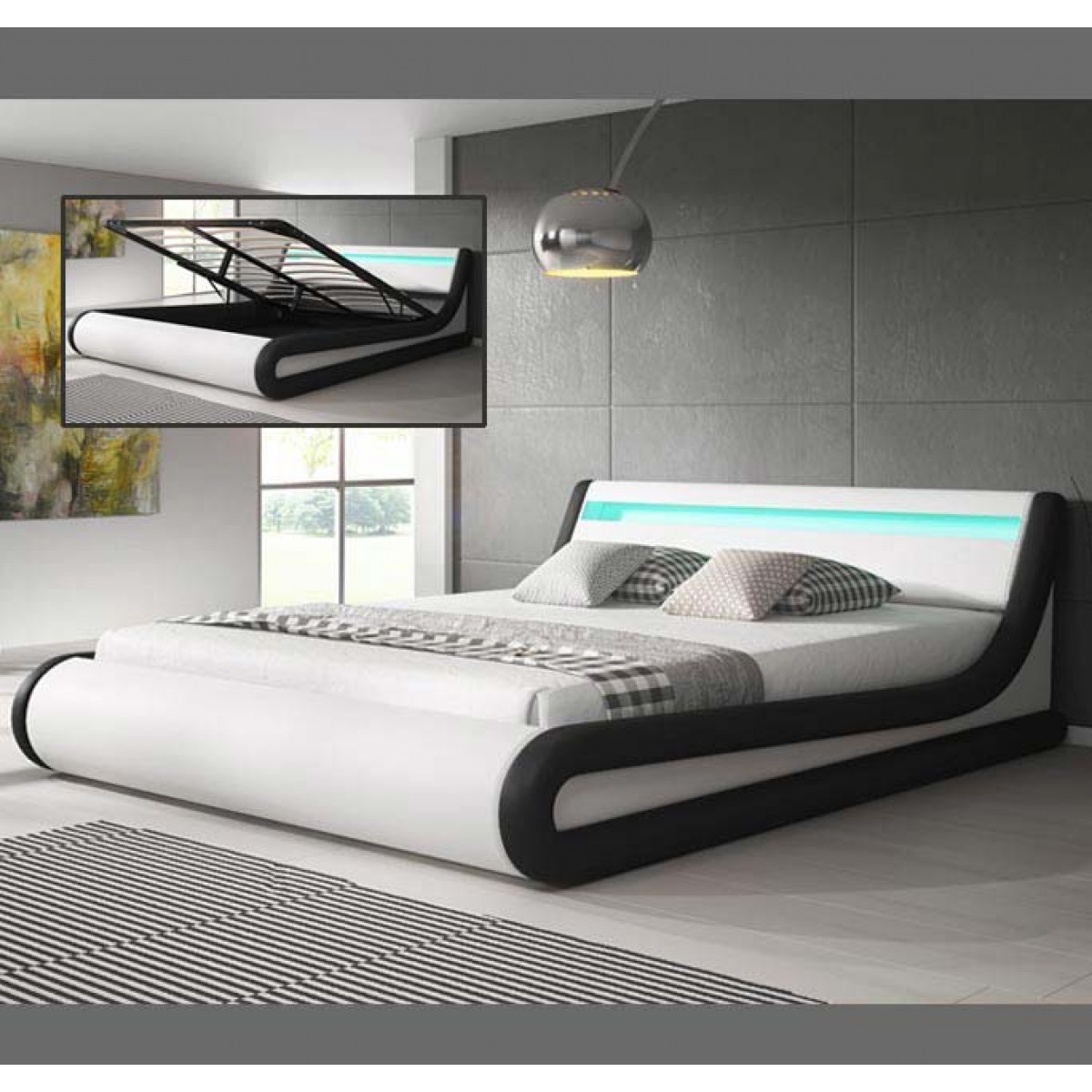letto contenitore di disegno patricia bianco con nero 150x190cm